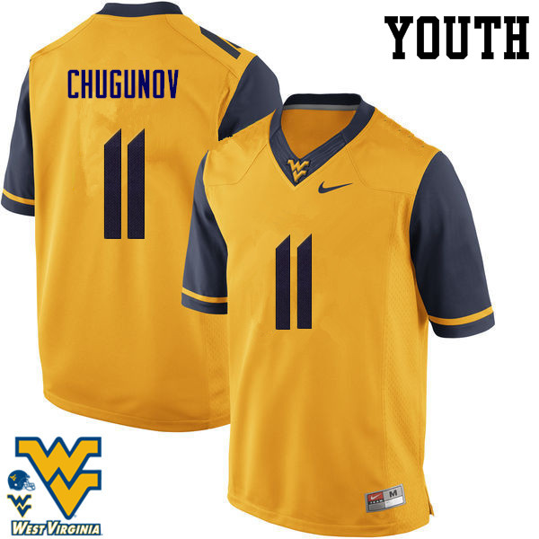 NCAA Youth Chris Chugunov West Virginia Mountaineers Gold #11 Nike Stitched Football College Authentic Jersey PC23U15PM